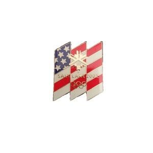 2002 Salt Lake Olympic Winter Games Pinback Organizing Committee SLOC USA Flag